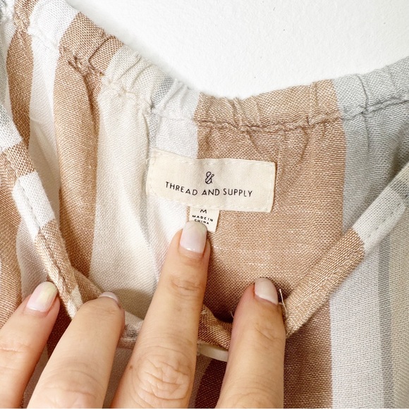 Thread & Supply Tan Stripe Organic Linen Crop Tank Medium - Picture 7 of 8